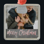 Merry Christmas Snow or Snowflake Photo Ornament<br><div class="desc">Merry Christmas Charcoal Grey Hand Lettered Script Snowflake Ornament. The ornament can be updated and customised with your photo.</div>