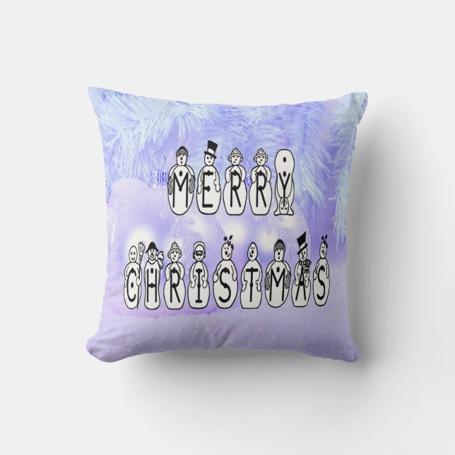 Merry Christmas Snow People Font, Blue Tint Snow Cushion (Front)