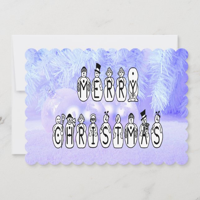 Merry Christmas Snow People Font, Blue Tint Snow Invitation (Front)