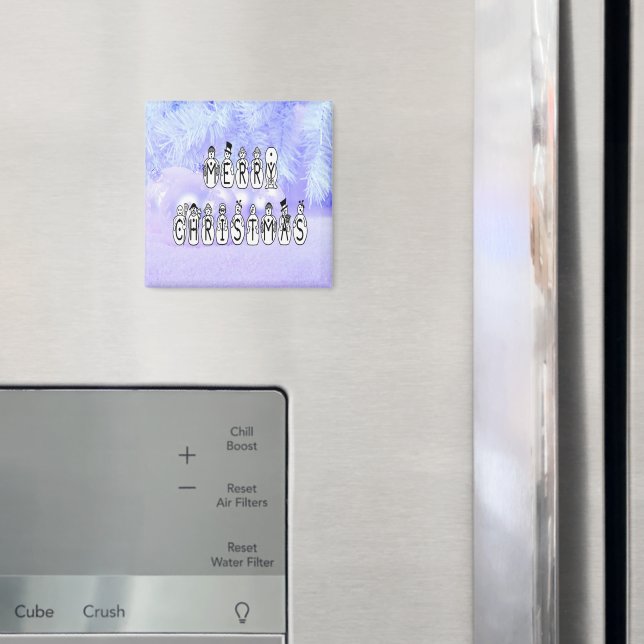 Merry Christmas Snow People Font, Blue Tint Snow Magnet (In Situ (Fridge))