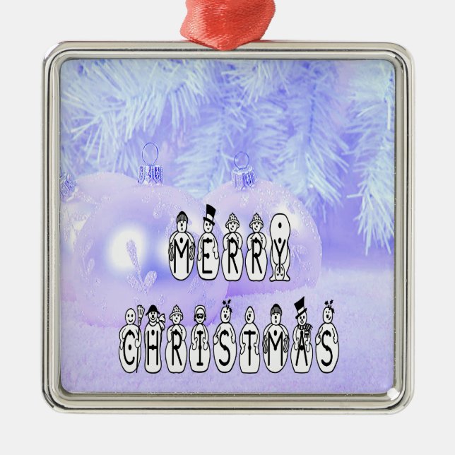 Merry Christmas Snow People Font, Blue Tint Snow Metal Tree Decoration (Front)