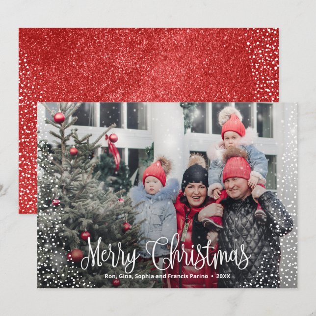 Merry Christmas Snow Photo Holiday Card (Front/Back)