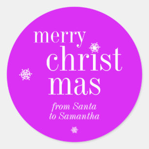 Merry Christmas Snow purple bright Classic Round Sticker