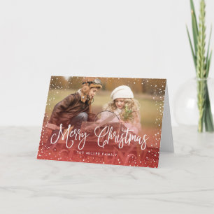 Merry Christmas Snow Red Holiday Card