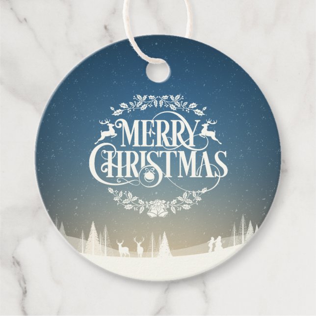 Merry Christmas Snow Scene Favour Tags (Front)