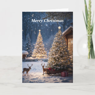 Merry Christmas Snow Scene Folded Holiday Card