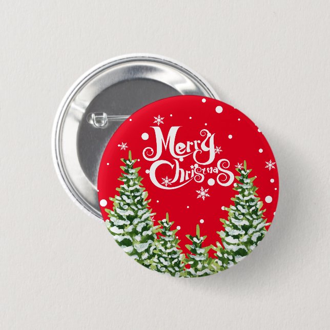 Merry Christmas Snow Trees Christmas Button (Front & Back)