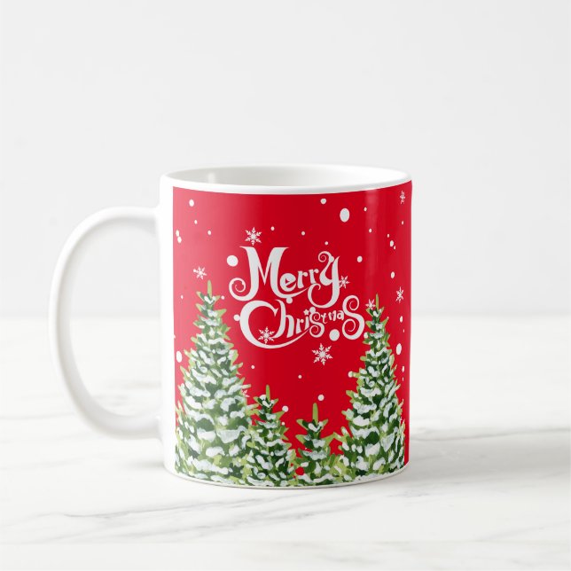Merry Christmas Snow Trees Christmas Mug (Left)