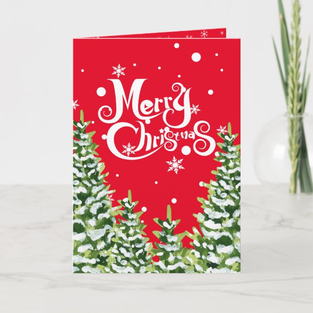 Merry Christmas Snow Trees Folded Invitation (Front)