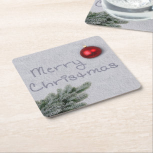 Merry Christmas Snow Writing - Paper Coaster