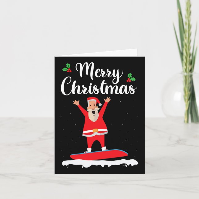 Merry Christmas Snowboarding Santa Claus Boarder E Card (Front)