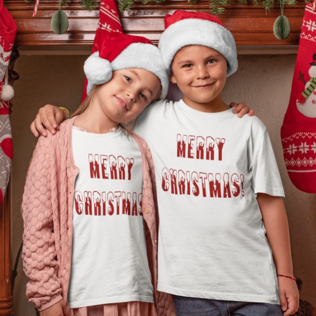 Merry Christmas Snowcap Fonts Girls & Boys T-Shirt (Merry Christmas Snowcap Fonts Girls & Boys T-Shirt)