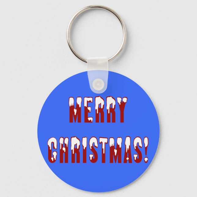 Merry Christmas Snowcap Fonts Key Ring (Front)