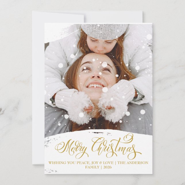 Merry Christmas Snowfall Overlay Photo Script Holiday Card (Front)