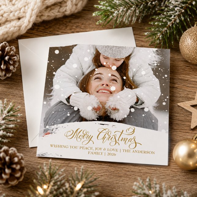 Merry Christmas Snowfall Overlay Photo Script Holiday Card (Creator Uploaded)