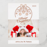 Merry Christmas Snowflake 1 Photo Modern Winter Foil Holiday Postcard<br><div class="desc">Merry Christmas Snowflake 1 Photo Modern Winter Foil Christmas Postcards features your favourite photo on a white background accented with snowflakes and mistletoe and the text "Merry Christmas" in a rose gold foil calligraphy script overlay. Personalise by editing the text in the text boxes provided. Designed by ©Evco Studio www.zazzle.com/store/evcostudio...</div>