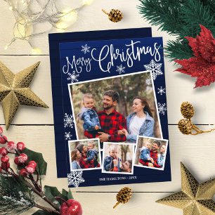 Merry Christmas Snowflake 4 Photos Collage Rustic Invitation