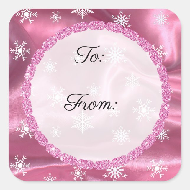 Merry Christmas Snowflake Black and Pink Stickers (Front)