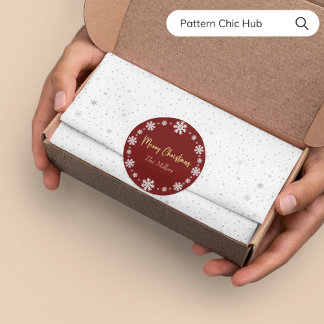 Merry Christmas Snowflake Elegant Modern Red Classic Round Sticker