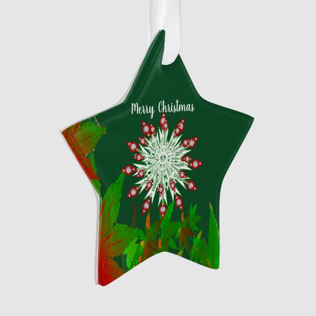 Merry Christmas Snowflake Green Custom Star  Ornament (Front)