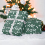 Merry Christmas snowflake mistletoe green pattern Wrapping Paper<br><div class="desc">Merry Christmas script typography snowflake mistletoe green pattern,  all the colours are editable, </div>