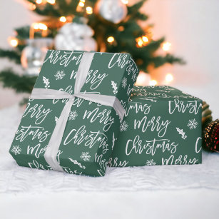 Merry Christmas snowflake mistletoe green pattern Wrapping Paper