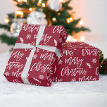 Merry Christmas snowflake mistletoe red pattern Wrapping Paper<br><div class="desc">Merry Christmas script typography snowflake mistletoe red pattern,  all the colours are editable, </div>