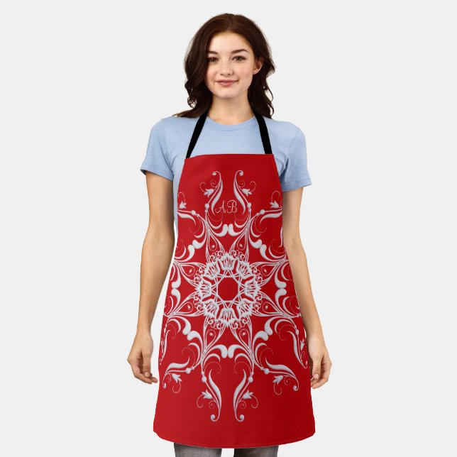 Merry Christmas. Snowflake. Monogram. Apron (Worn)