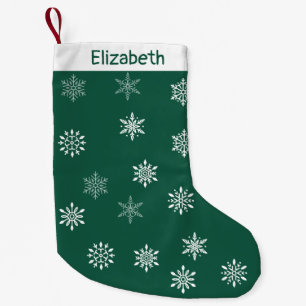 Merry Christmas Snowflake Pattern Custom Green Small Christmas Stocking