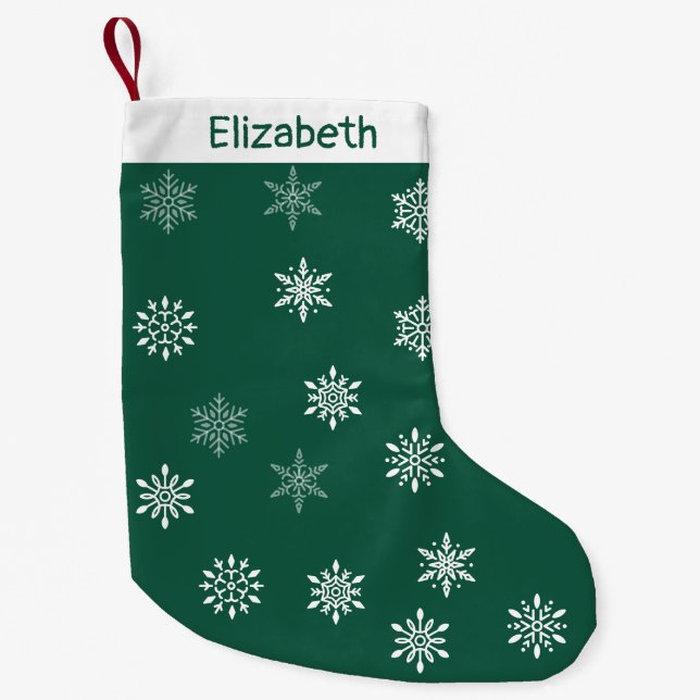 Merry Christmas Snowflake Pattern Custom Green Small Christmas Stocking (Front)