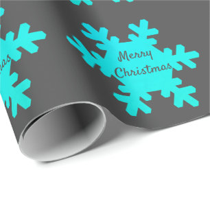 Merry Christmas Snowflake Patterns Blue Grey Gray Wrapping Paper