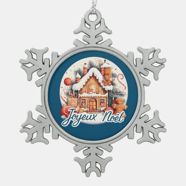 Merry Christmas Snowflake Pewter Christmas Ornament (Front)