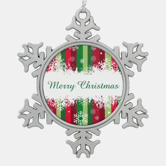 Merry Christmas Snowflake Pewter Christmas Ornament (Front)
