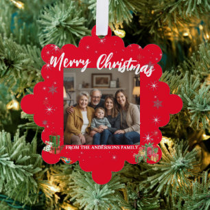 Merry Christmas Snowflake Photo Personal Family N Tree Decoration Card