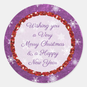 Merry Christmas Snowflake Purple and Red Stickers
