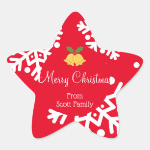 Merry Christmas Snowflake Red and White Star Sticker