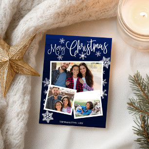 Merry Christmas Snowflake Rustic 3 Photos Collage Postcard