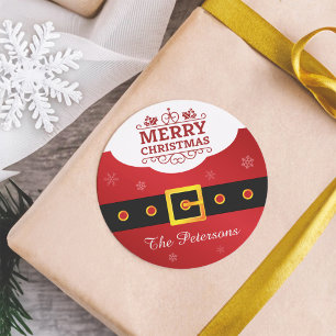 Merry Christmas Snowflake Santa Claus Suit Belt Classic Round Sticker