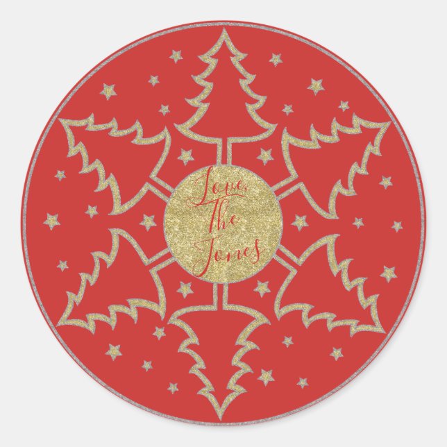 Merry Christmas "Snowflake Trees" Stickers Round (Front)