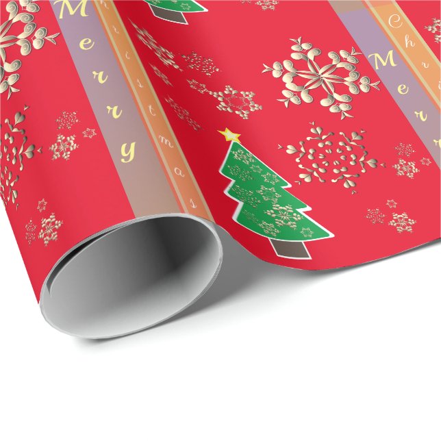"Merry Christmas" Snowflakes and Christmas Red Wrapping Paper (Roll Corner)