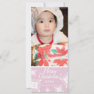 Merry Christmas SnowFlakes Baby Photo Pink Holiday Card