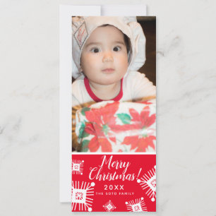 Merry Christmas SnowFlakes Baby Photo Red Holiday Card