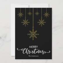 Merry Christmas Snowflakes Black Christmas Card