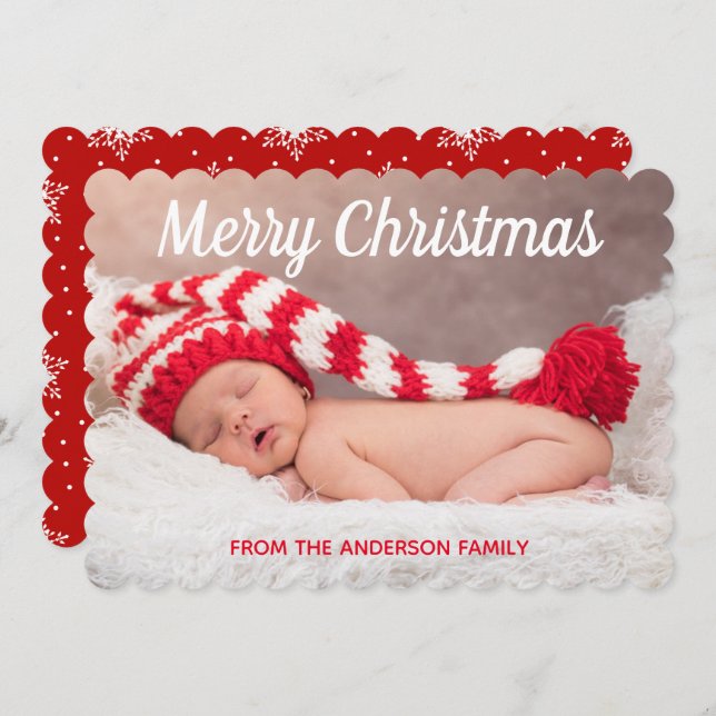 Merry Christmas Snowflakes Christmas Photo Holiday Card (Front/Back)