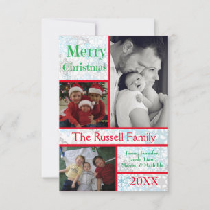 Merry Christmas Snowflakes Collage 3 Photos 3x5 Invitation