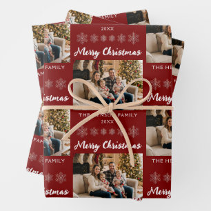 Merry Christmas Snowflakes Family Photo Holiday Wrapping Paper Sheet