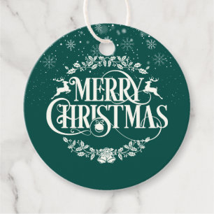 Merry Christmas Snowflakes Festive Green Favour Tags