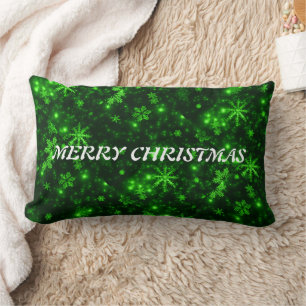 Merry Christmas Snowflakes Green Lumbar Cushion