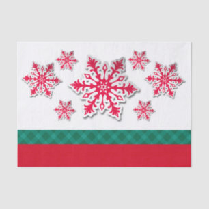 Merry Christmas Snowflakes & Green Plaid Ribbon Tissue Paper