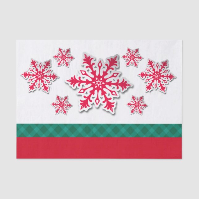 Merry Christmas Snowflakes & Green Plaid Ribbon Tissue Paper (Front)